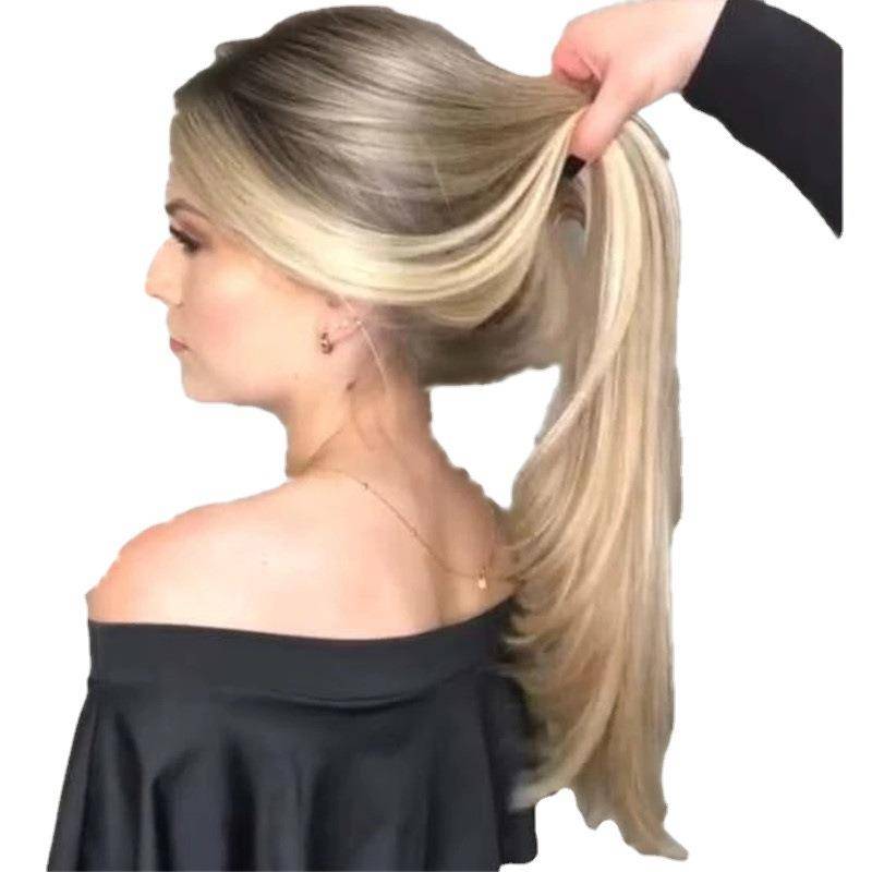 High -temperature silk long straight hair female yellow -brown genuine European and American fake discovery rose network wig manufacturers