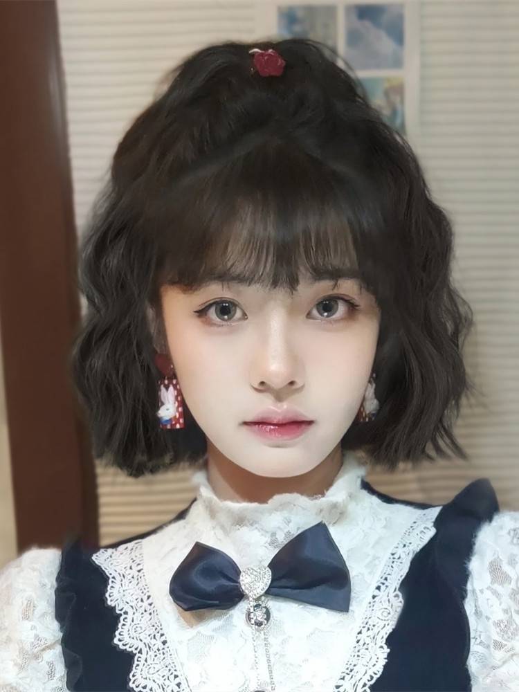 Wig female short curly hair natural age reduction lolita full set of simulation lazily fluffy wool rolling wig