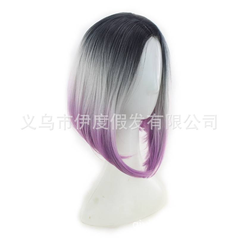 Cross -border wig women are divided into European and American cosplay gradient color short straight bobo stain spot