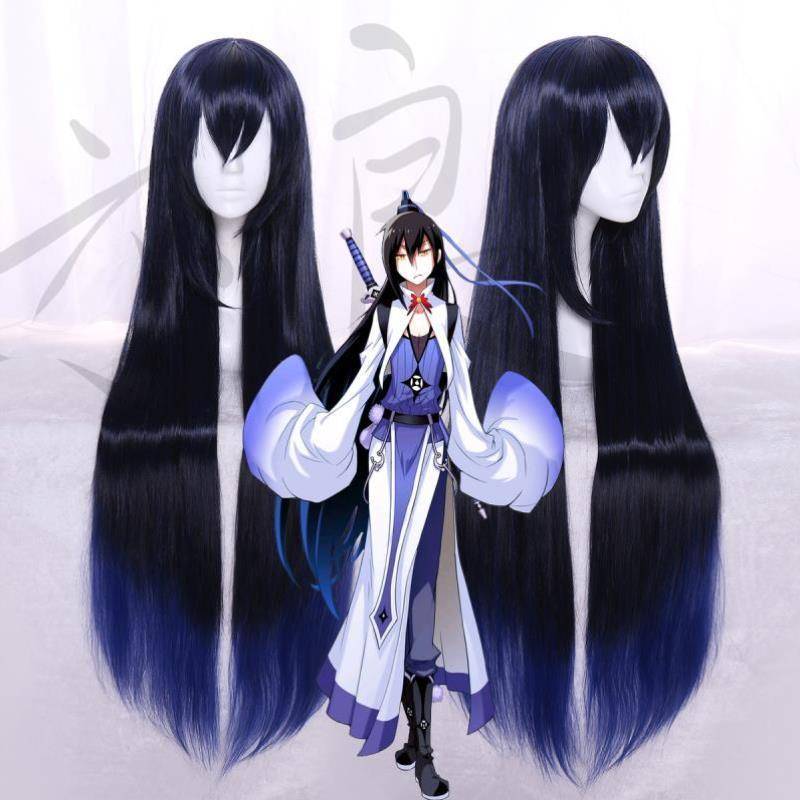 High -end Yiliang's master's brain has a pit oriental fiber cloud cos wig black blue gradient