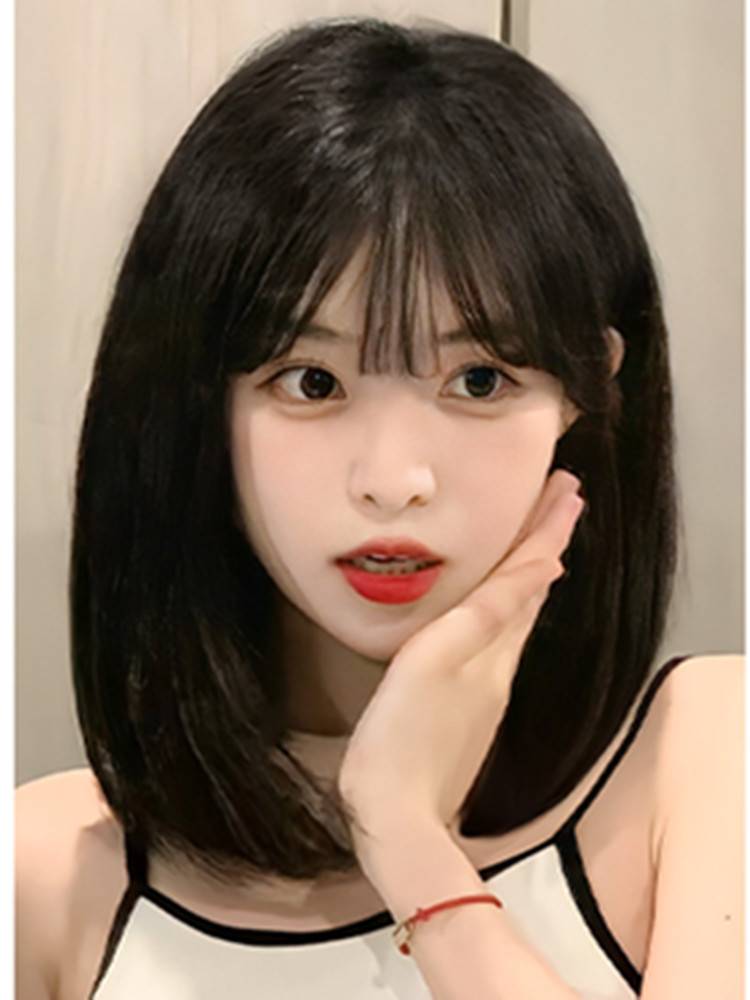 Wigs female short hair bobo head daily age reduction natural fluffy simulation sweet and cute collarbone mid -length hair full header