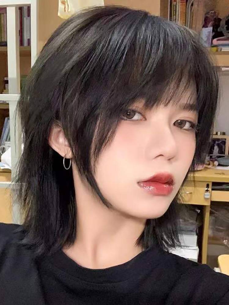 Wolf tail wig Men and women's short hair natural Korean version of handsome Chinese dumped Japanese catfish head anime cos full set