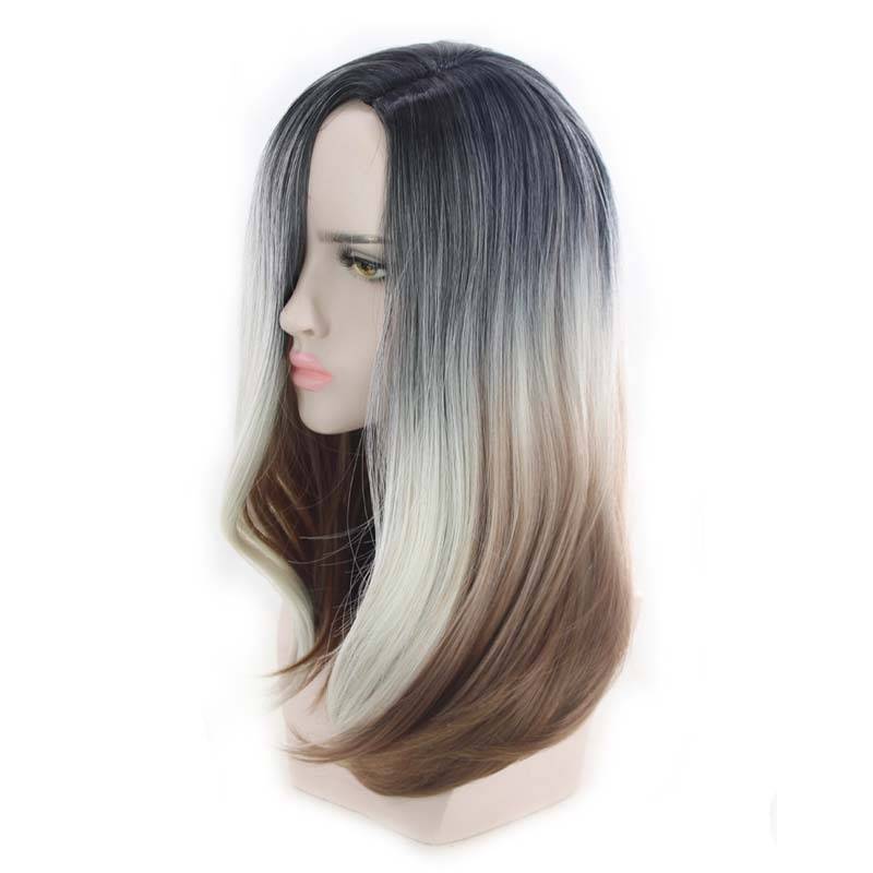 The long hair of European and American hair is divided into long bangs wigs, two -color full -dyed gradient long curly hair neutral wig