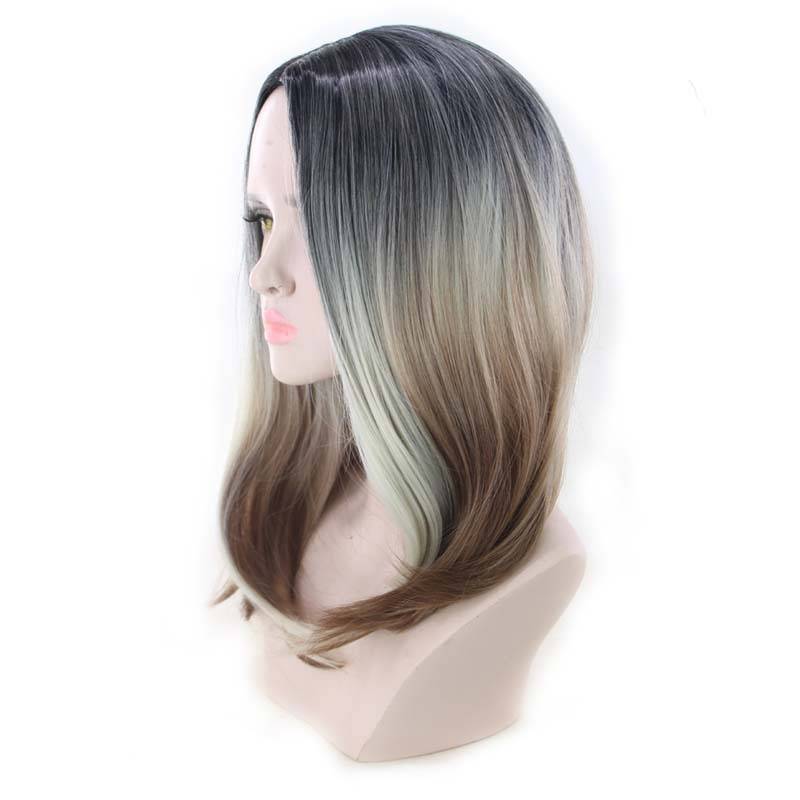 The long hair of European and American hair is divided into long bangs wigs, two -color full -dyed gradient long curly hair neutral wig