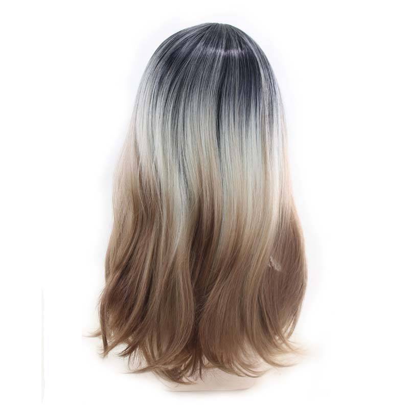 The long hair of European and American hair is divided into long bangs wigs, two -color full -dyed gradient long curly hair neutral wig