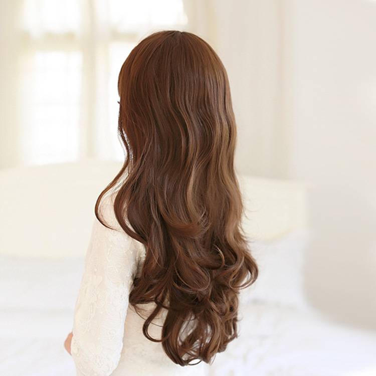 Girl growth rolling hair oblique bangs pear flower big wave wig High -temperature silk realistic fake hairstyle manufacturers