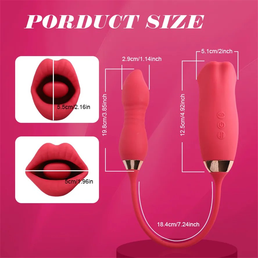 10 vibration mode and 10 sucking kissing mode dildo tongue 2 -in -1 rose toys multifunctional sex toy for women