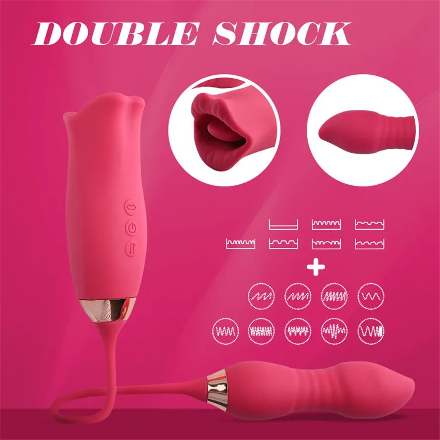 10 vibration mode and 10 sucking kissing mode dildo tongue 2 -in -1 rose toys multifunctional sex toy for women