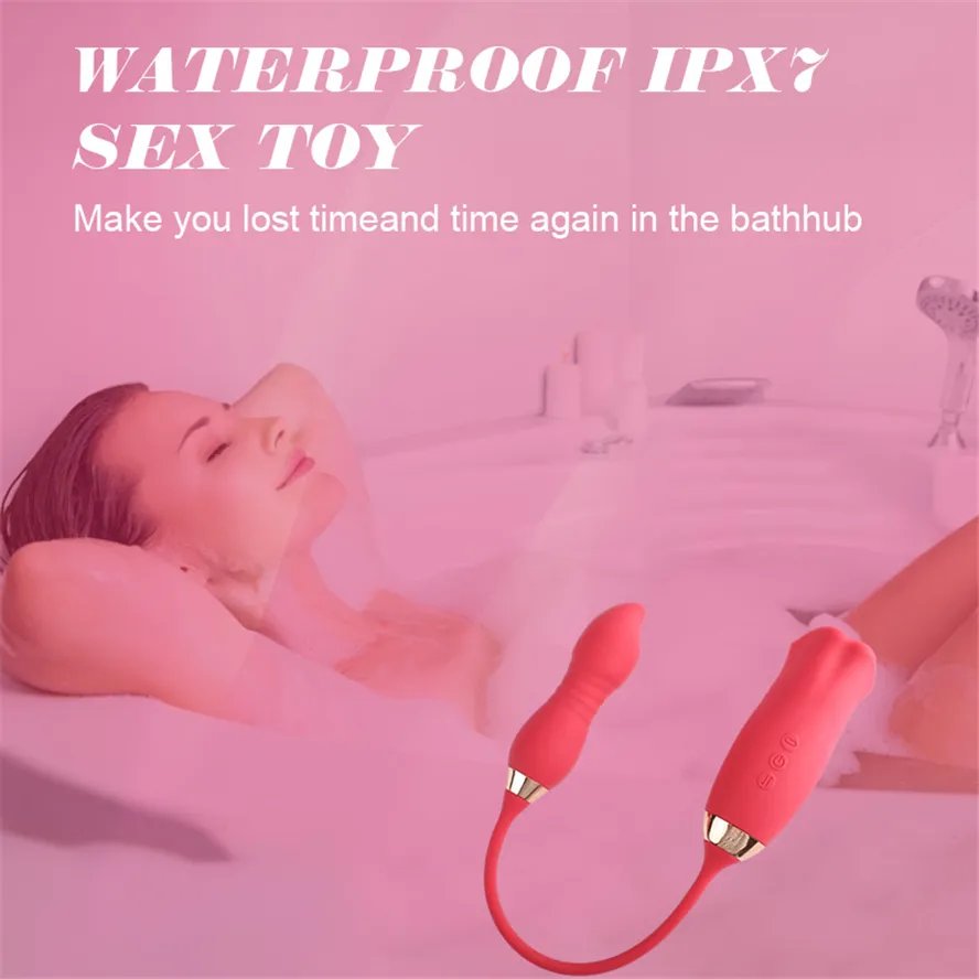 10 vibration mode and 10 sucking kissing mode dildo tongue 2 -in -1 rose toys multifunctional sex toy for women