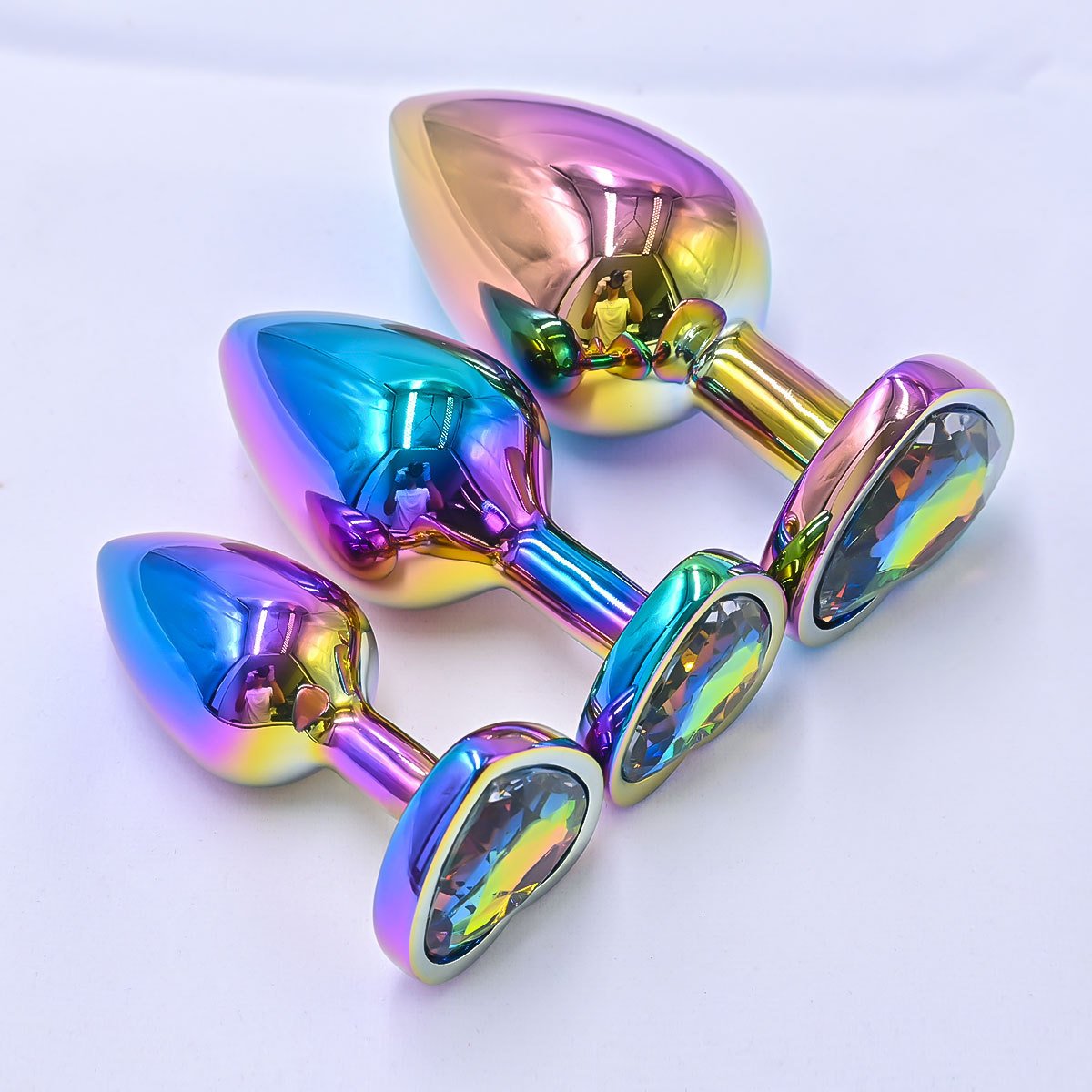 SacKnove Hot Colorful Anus Heart Shaped Butt Plug 3 Sizes Set Crystal Metal Stainless Steel Jewelry Anal Sex Toys for Women