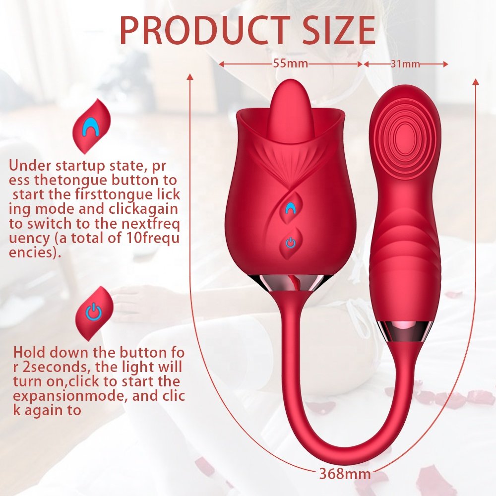 2 in 1 Rose Adult Toys Vibrating Tongue Licking Thrusting G Spot Vibrators Dildo for Clitoral Anal Fun