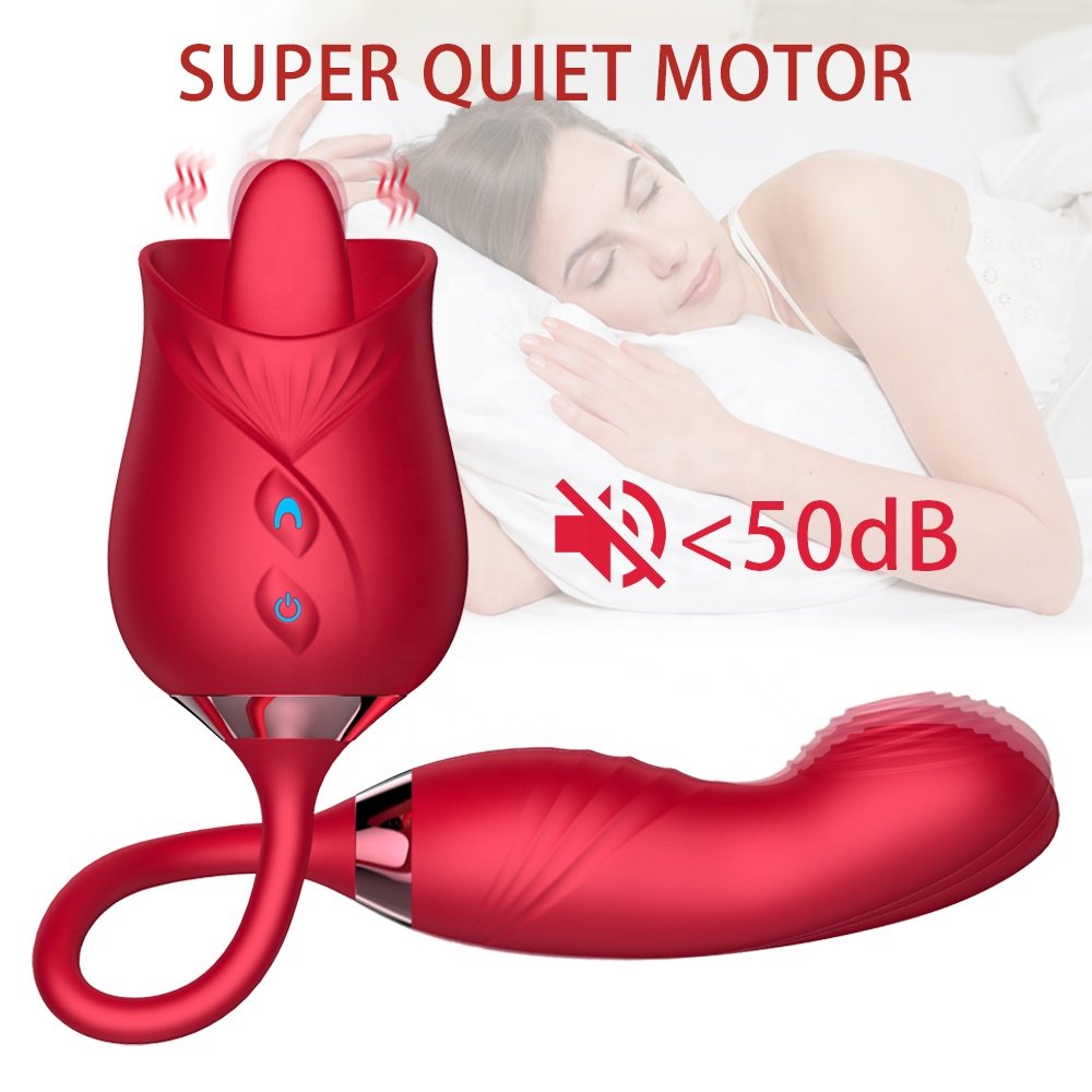 2 in 1 Rose Adult Toys Vibrating Tongue Licking Thrusting G Spot Vibrators Dildo for Clitoral Anal Fun