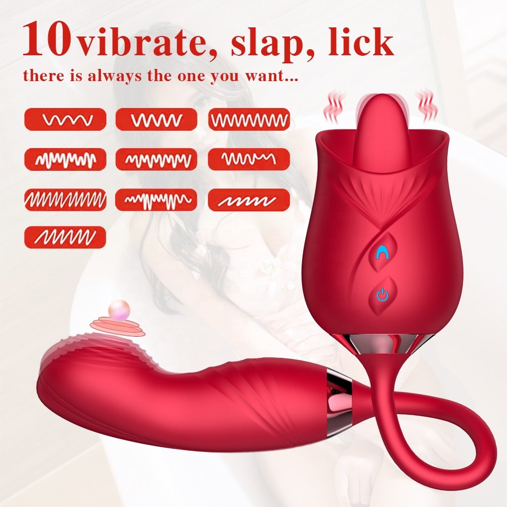 2 in 1 Rose Adult Toys Vibrating Tongue Licking Thrusting G Spot Vibrators Dildo for Clitoral Anal Fun