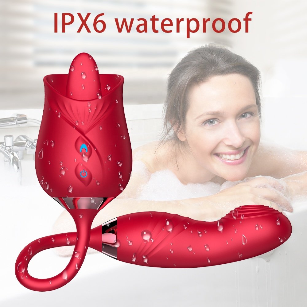 2 in 1 Rose Adult Toys Vibrating Tongue Licking Thrusting G Spot Vibrators Dildo for Clitoral Anal Fun