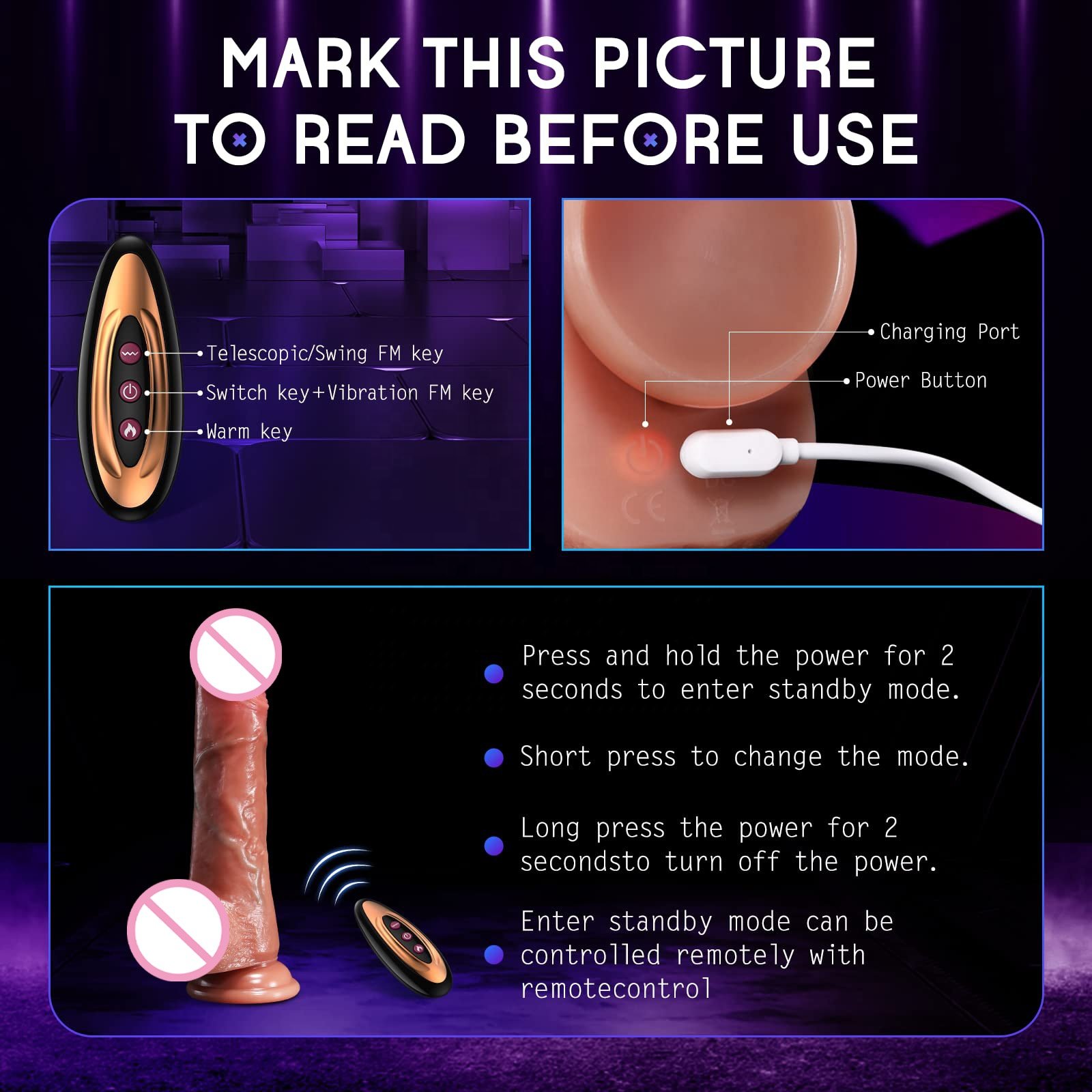 Realistic Thrusting Dildo Vibrator Sex Toys G Spot Anal Stimulation 8 Thrusting & 10 Vibration Silicone Dildo Sex Toy for Women
