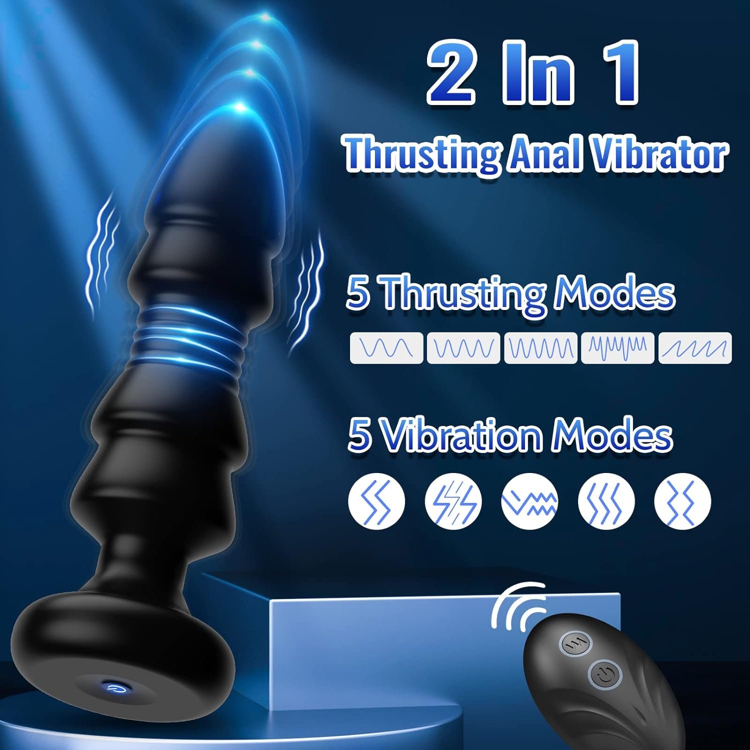 Thrusting Remote Control Butt Plug - Anal Sex Toy With Vibrating and Thrusting Modes, Prostate Massager For Male and Female