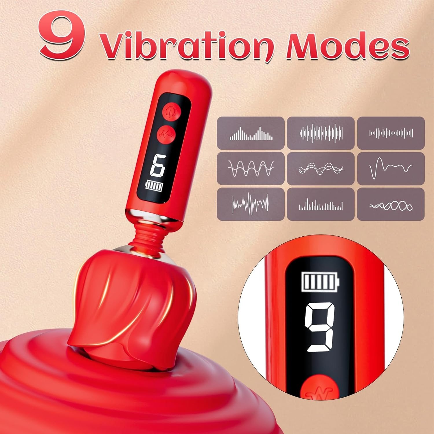 LED Display Mini Wand Massager Rose Clitoral Vibrator Sex Toys for Women Rechargeable G Spot Nipple Anal Sex Stimulation