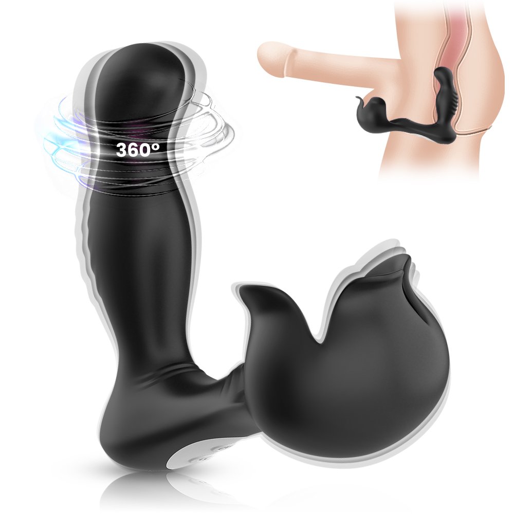 New released 3*9 silicone anal sex toy waterproof rotating prostate massager with testis stimulator