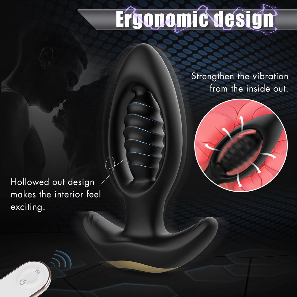 Men Hollow Out Vestibule Vibrating Anal Plug with Suction Cup Wireless Remote Prostate Stimulation Male Butt Plug