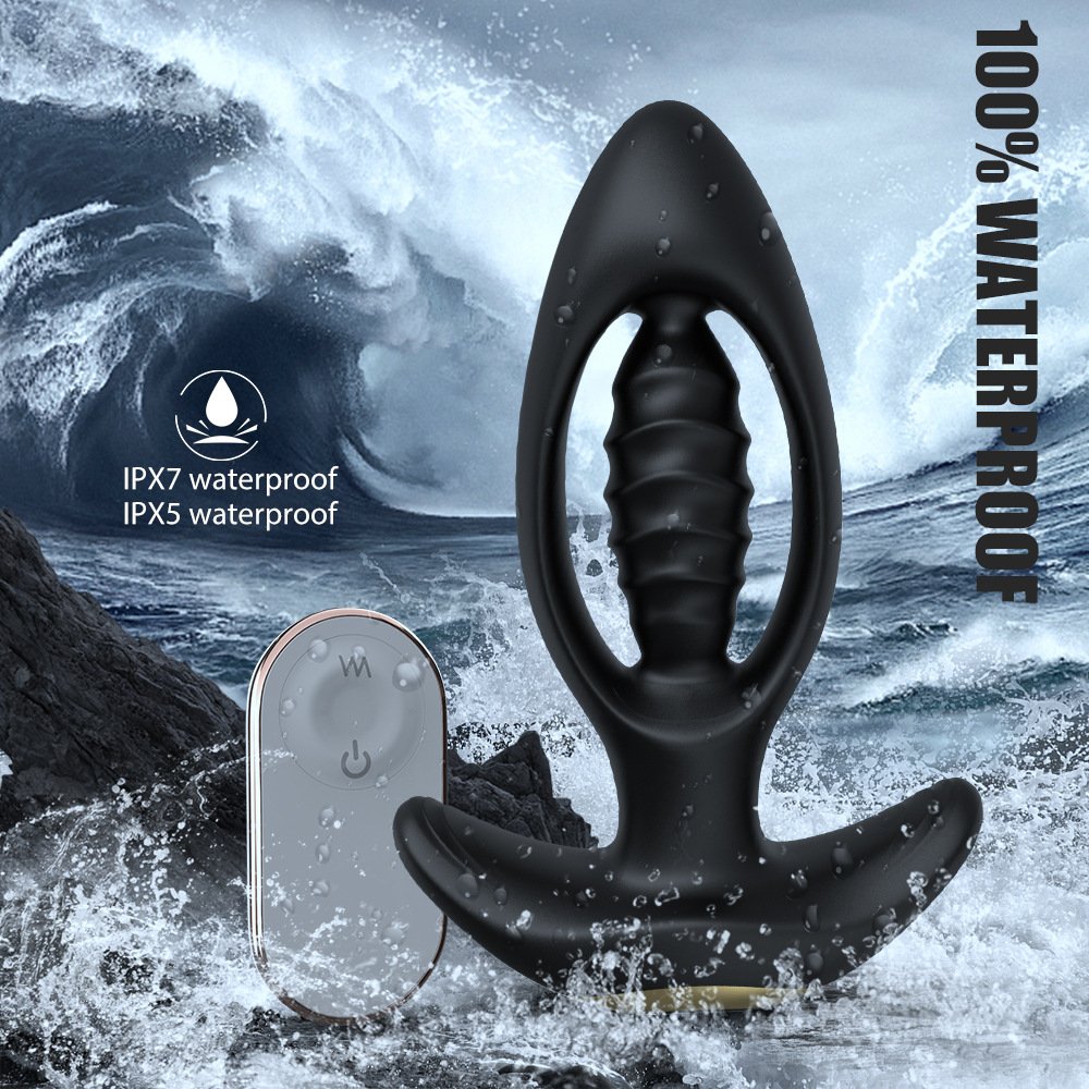 Men Hollow Out Vestibule Vibrating Anal Plug with Suction Cup Wireless Remote Prostate Stimulation Male Butt Plug