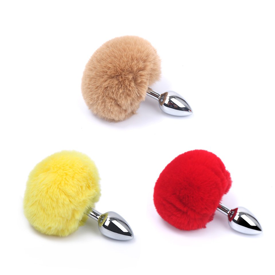 Women's Short Rabbit Tail Anal Sex Toys Stainless Steel Cosplay Butt Plug with Colorful Target Adult Product