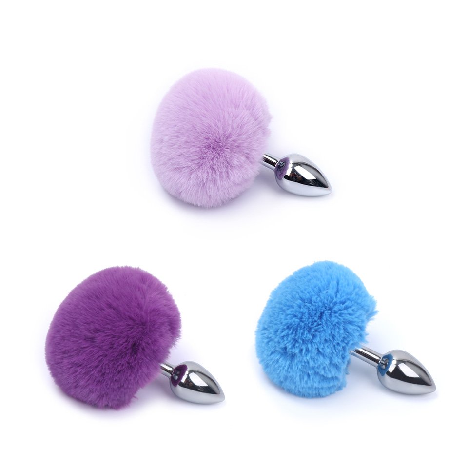 Women's Short Rabbit Tail Anal Sex Toys Stainless Steel Cosplay Butt Plug with Colorful Target Adult Product