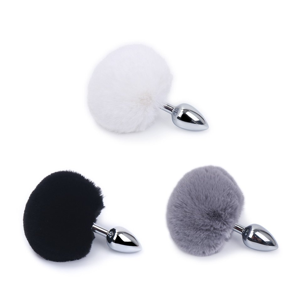 Women's Short Rabbit Tail Anal Sex Toys Stainless Steel Cosplay Butt Plug with Colorful Target Adult Product