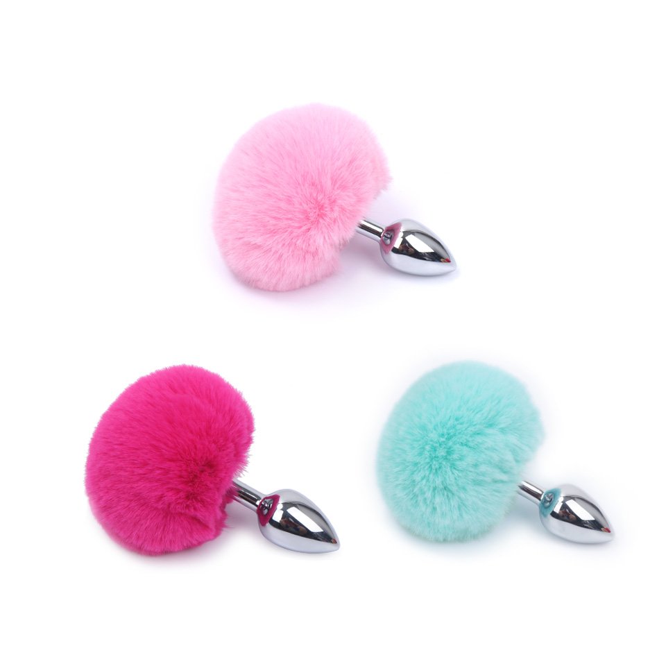 Women's Short Rabbit Tail Anal Sex Toys Stainless Steel Cosplay Butt Plug with Colorful Target Adult Product