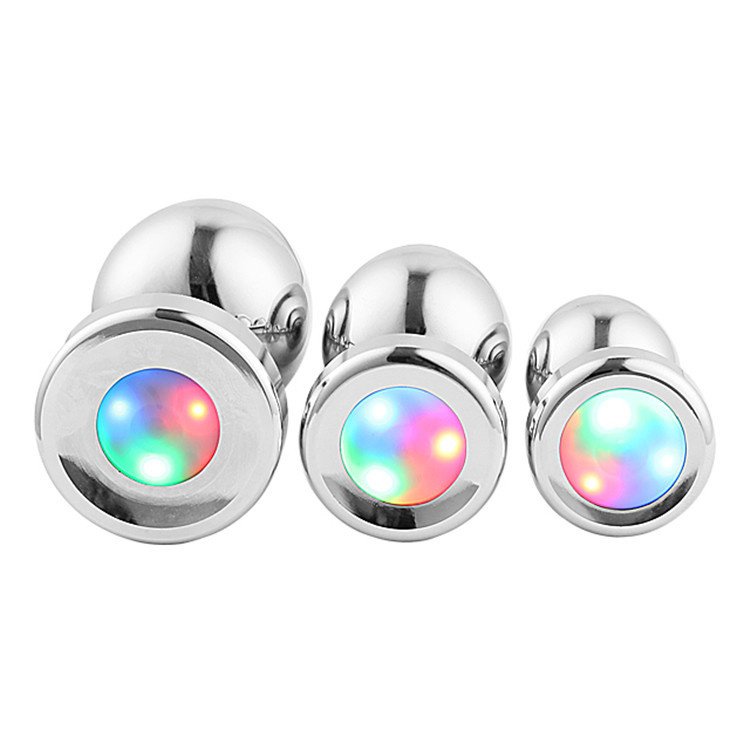 Wholesale 3 Different Sizes Adult Anal Sex Toy Flashing Light Anal Butt Plug Metal Anal Plug With Light