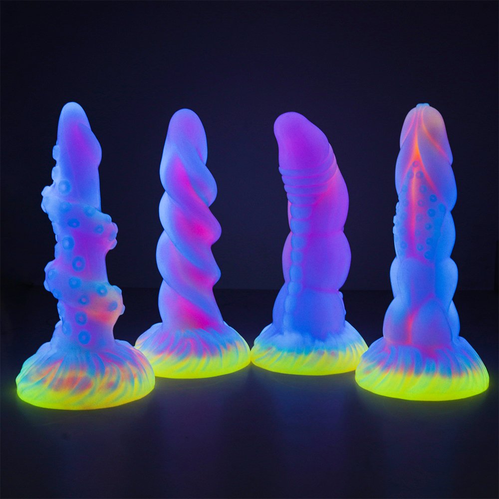 Silicone Luminous Fluorescent Anal Sex Toys G-Spot Stimulation Masturbation Monster Dragon Dildo Anal Butt Plug with Suction Cup
