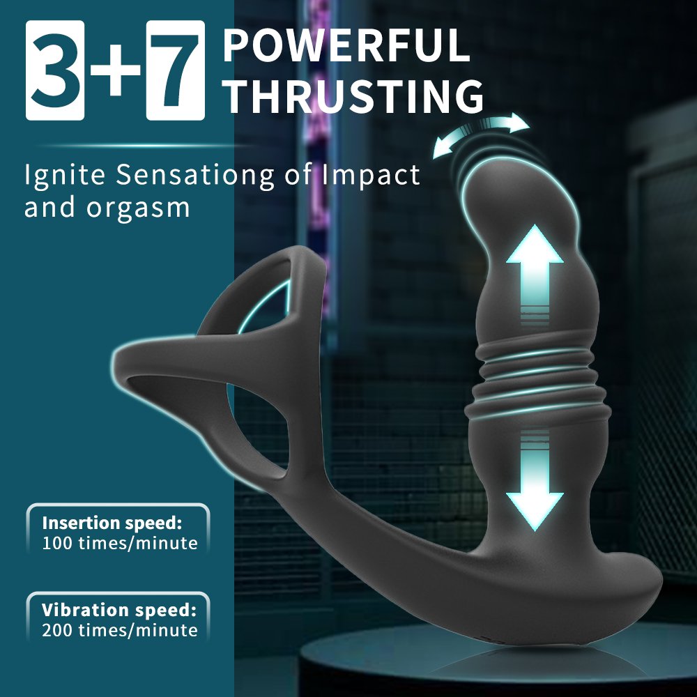 Men's Adult Sex Toys 7-Frequency Double Cock Ring Prostate Massage Vibrator Butt Plug Design Juguetes Sexuales