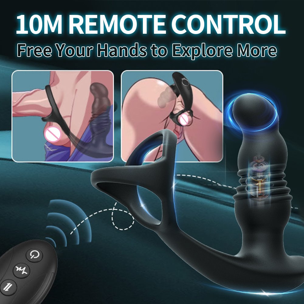 Men's Adult Sex Toys 7-Frequency Double Cock Ring Prostate Massage Vibrator Butt Plug Design Juguetes Sexuales