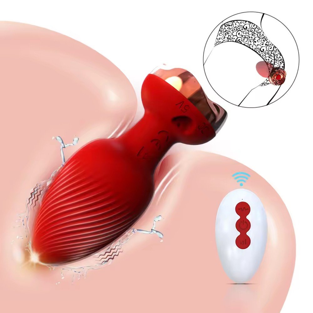 New Design adult shop products Remote Control Vibrating Rose Anal Plug Sex Toys For Men Women