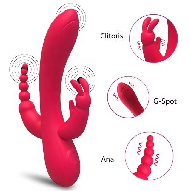 12 Function Rabbit Vibrator G-Spot And P-Spot Anal Triple Curve Rechargeable Dildo Mini Cute Double Dual Rabbit Vibrator