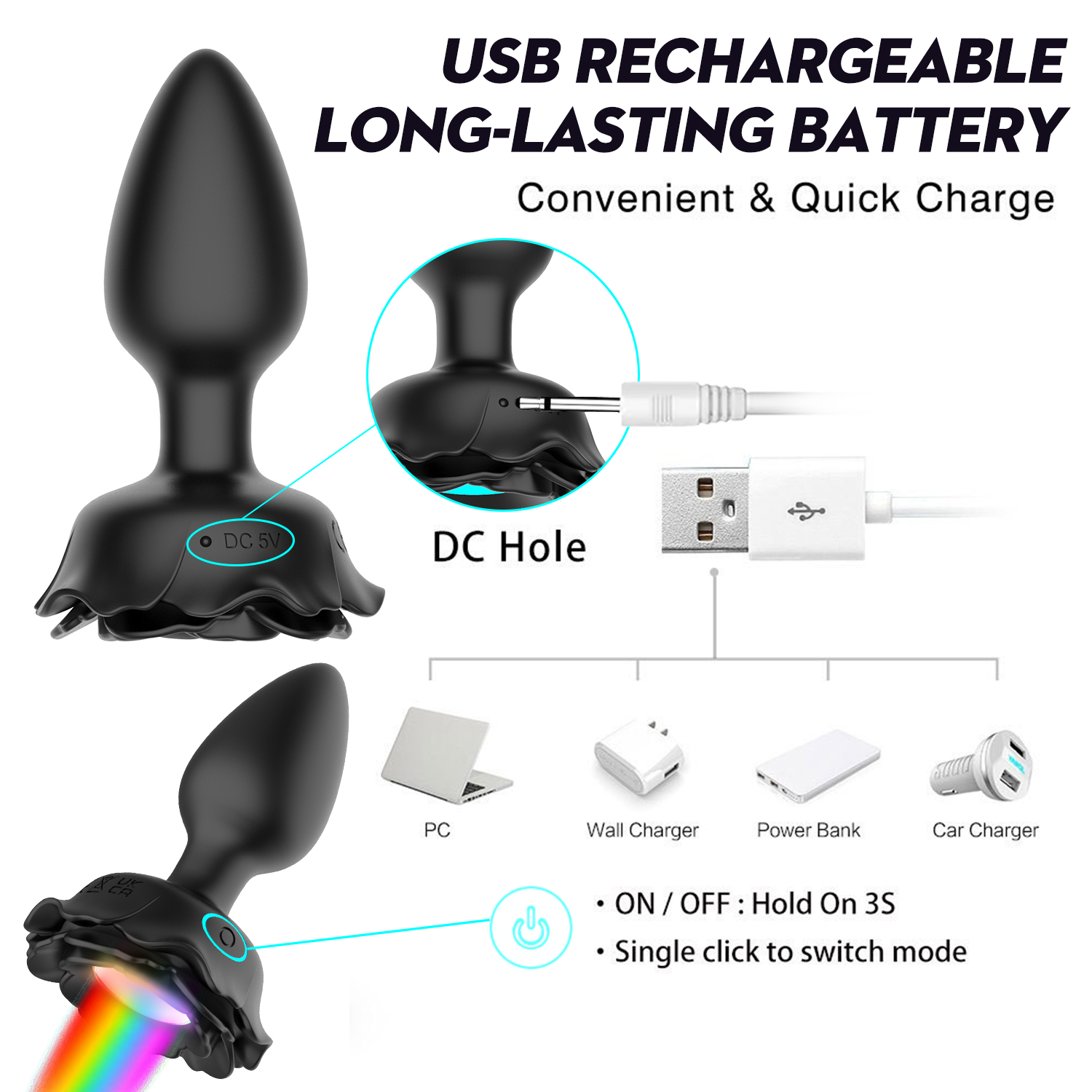10 Modes Anal Sex Toy Rose Vibrator for Women Remote Control Luminous Butt Plug Vibrating Prostate Massager Sex Anal Vibrator