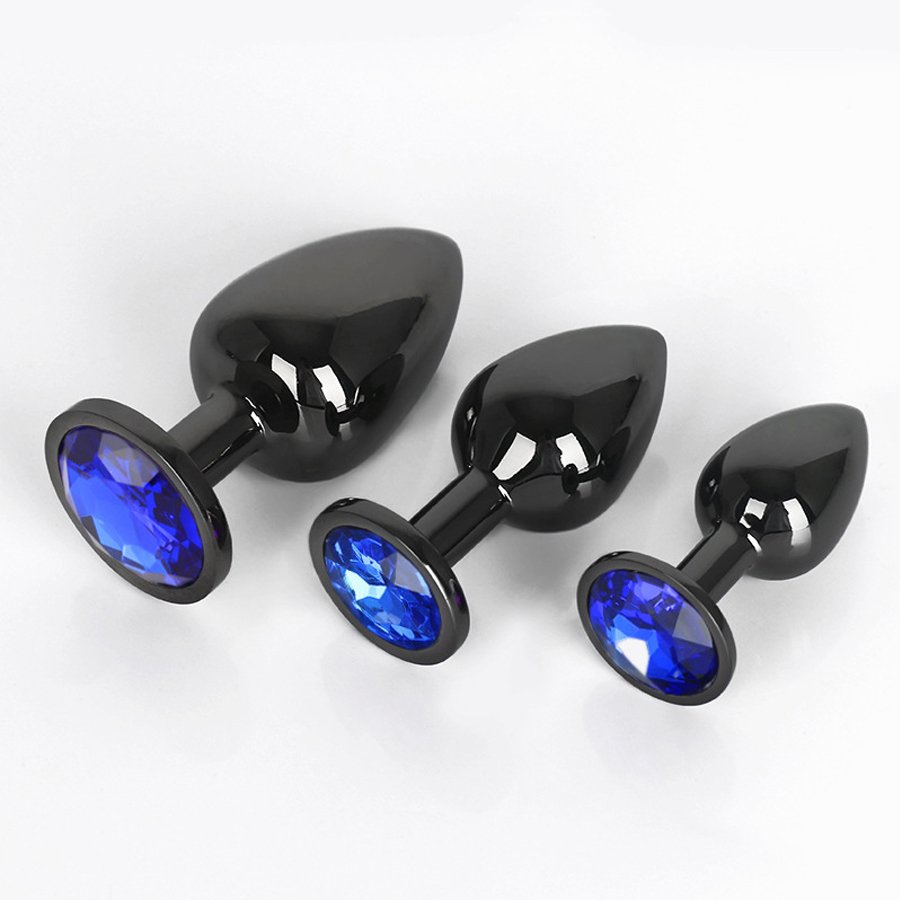 HM Gunmetal Grey Anal Plug For Woman S M L Size With Round Shape Crystal Inlay Size Butt Plug Trainer Kit Analplug