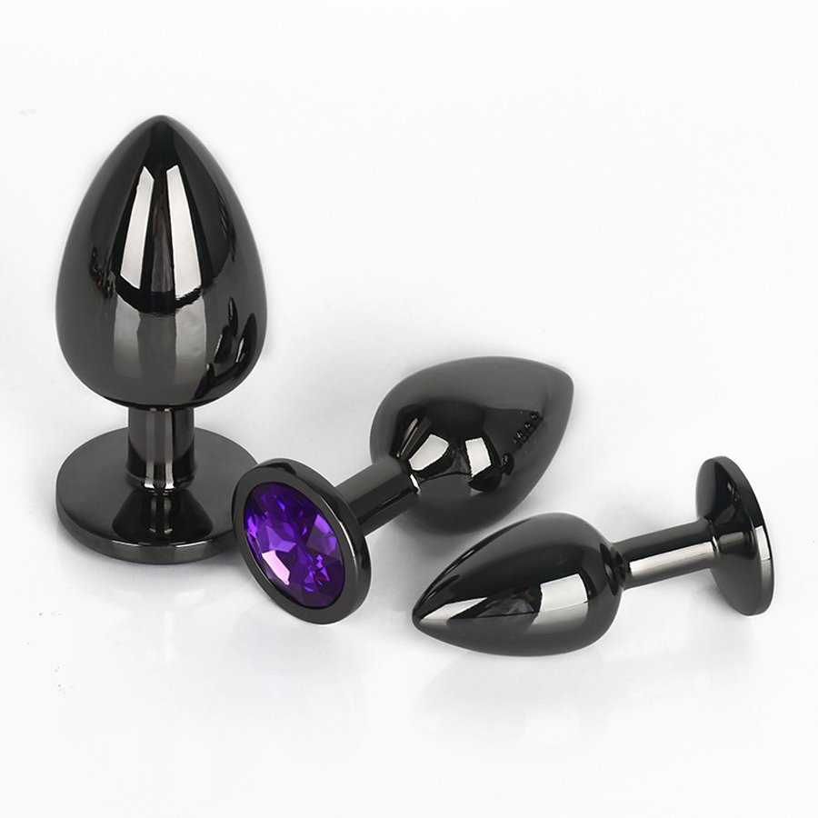 HM Gunmetal Grey Anal Plug For Woman S M L Size With Round Shape Crystal Inlay Size Butt Plug Trainer Kit Analplug