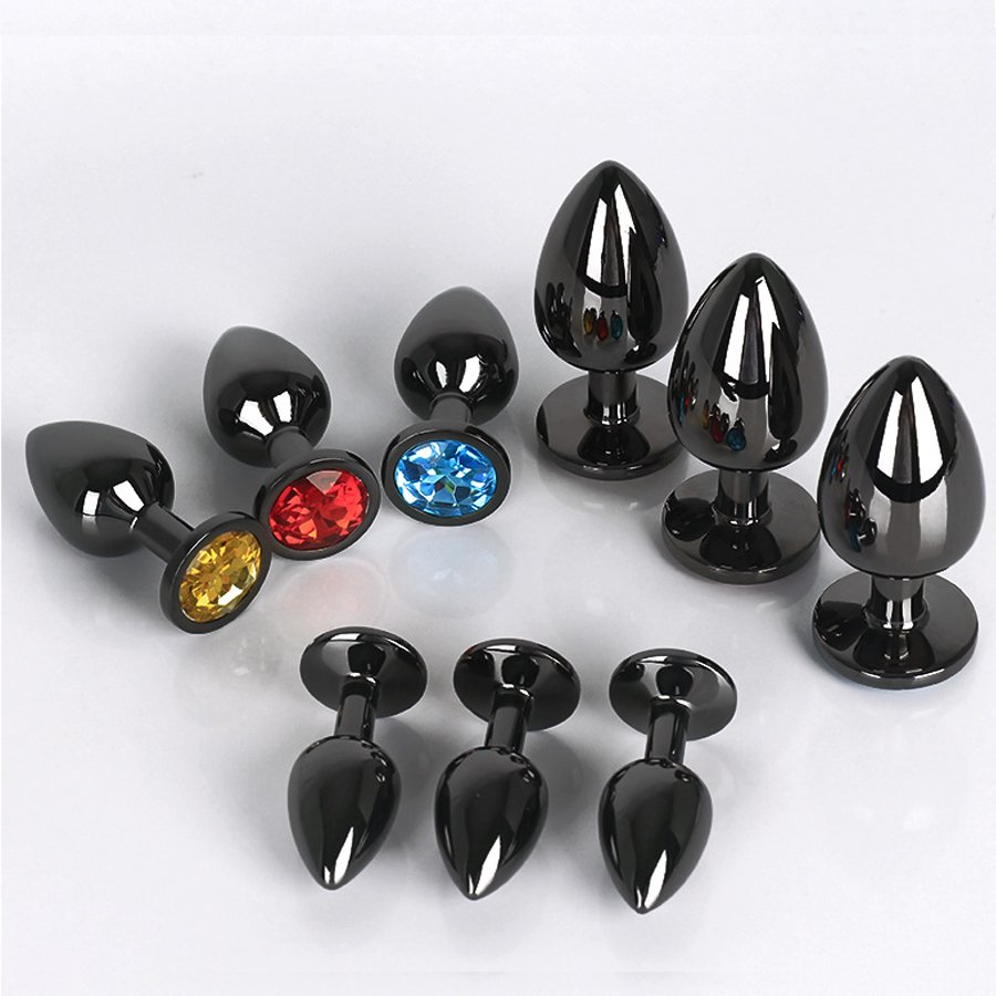 HM Gunmetal Grey Anal Plug For Woman S M L Size With Round Shape Crystal Inlay Size Butt Plug Trainer Kit Analplug