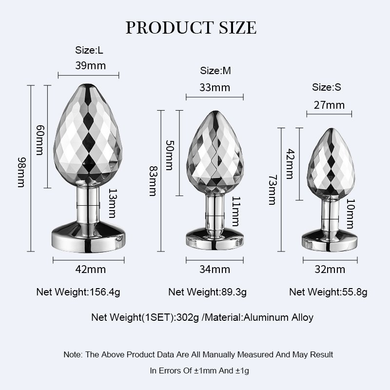 Diamond Facets Stainless Steel Metal Sex Toy Anal Plug Set with Vibrator & Lubricant for Women Men Couples