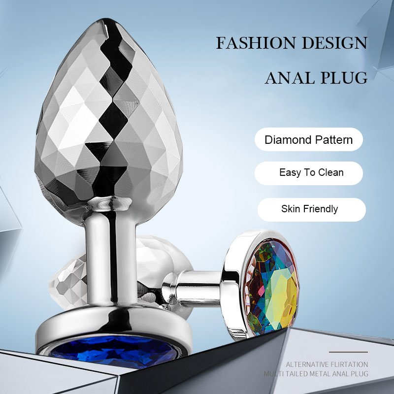 Diamond Facets Stainless Steel Metal Sex Toy Anal Plug Set with Vibrator & Lubricant for Women Men Couples