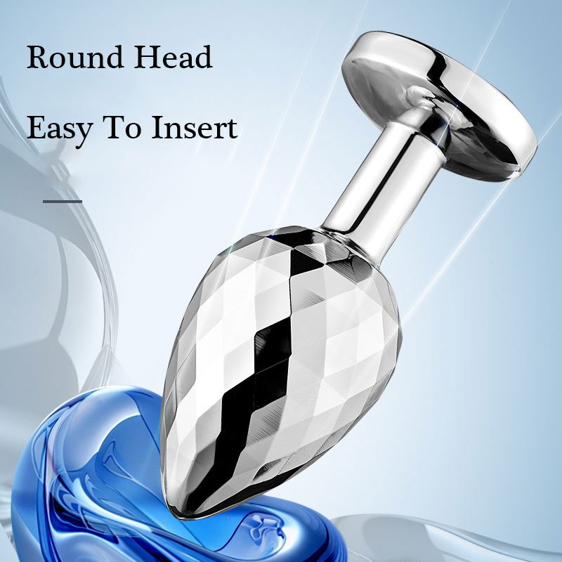 Diamond Facets Stainless Steel Metal Sex Toy Anal Plug Set with Vibrator & Lubricant for Women Men Couples