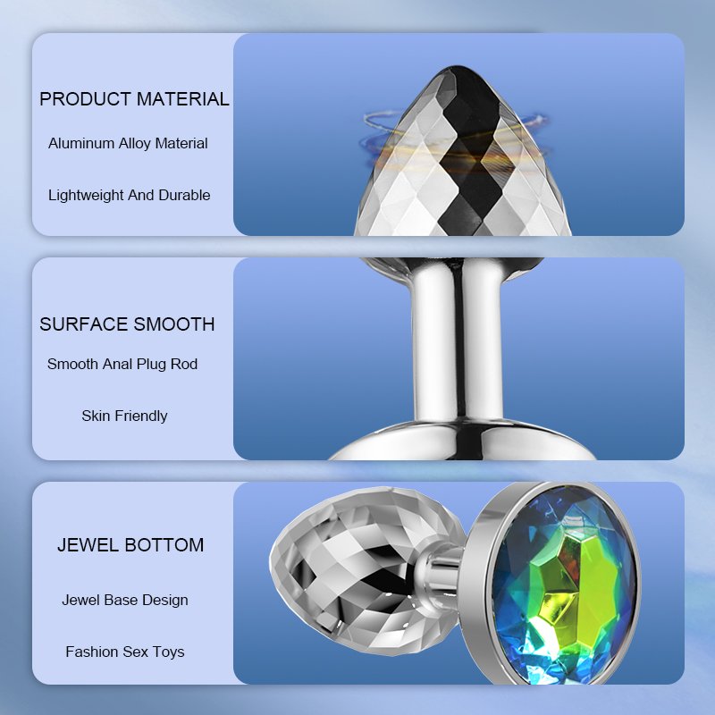 Diamond Facets Stainless Steel Metal Sex Toy Anal Plug Set with Vibrator & Lubricant for Women Men Couples