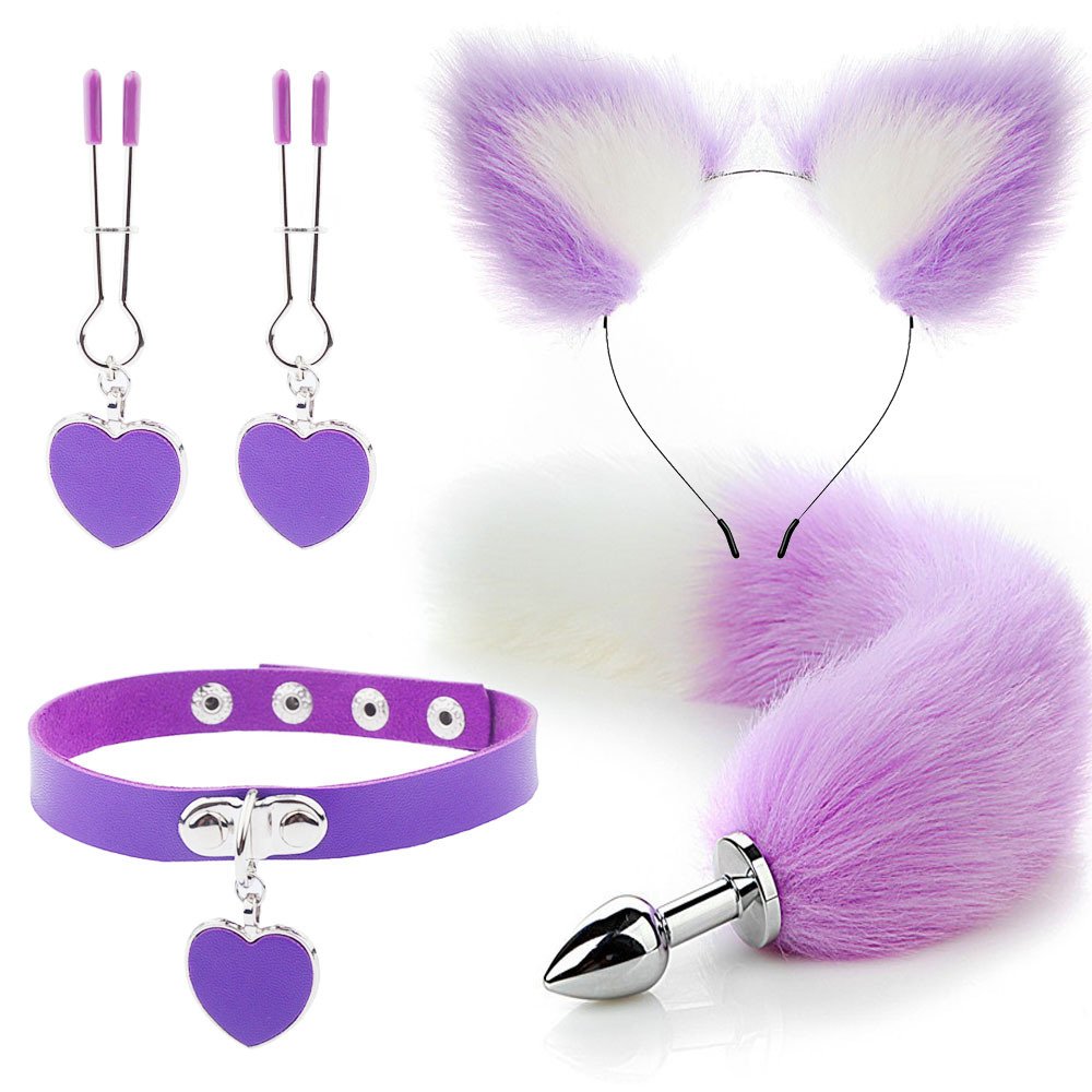 Cute Cat Ears Hair Clip Milk Clip Backyard Fox Tail Anal Plug Male and Female Appliances Sex Supplies Sm Metal Sex Suit Fox Tail