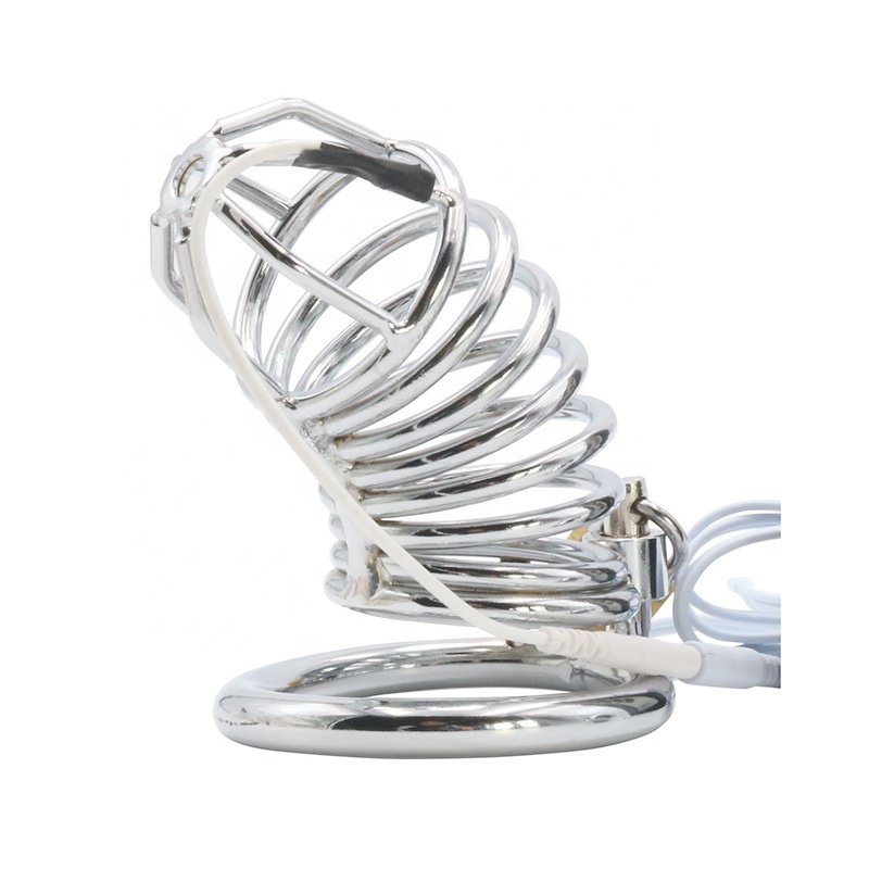 bdsm sex toy chastity cage metal electro shock anal plug electric shock chastity cage adult metal chastity cage for men