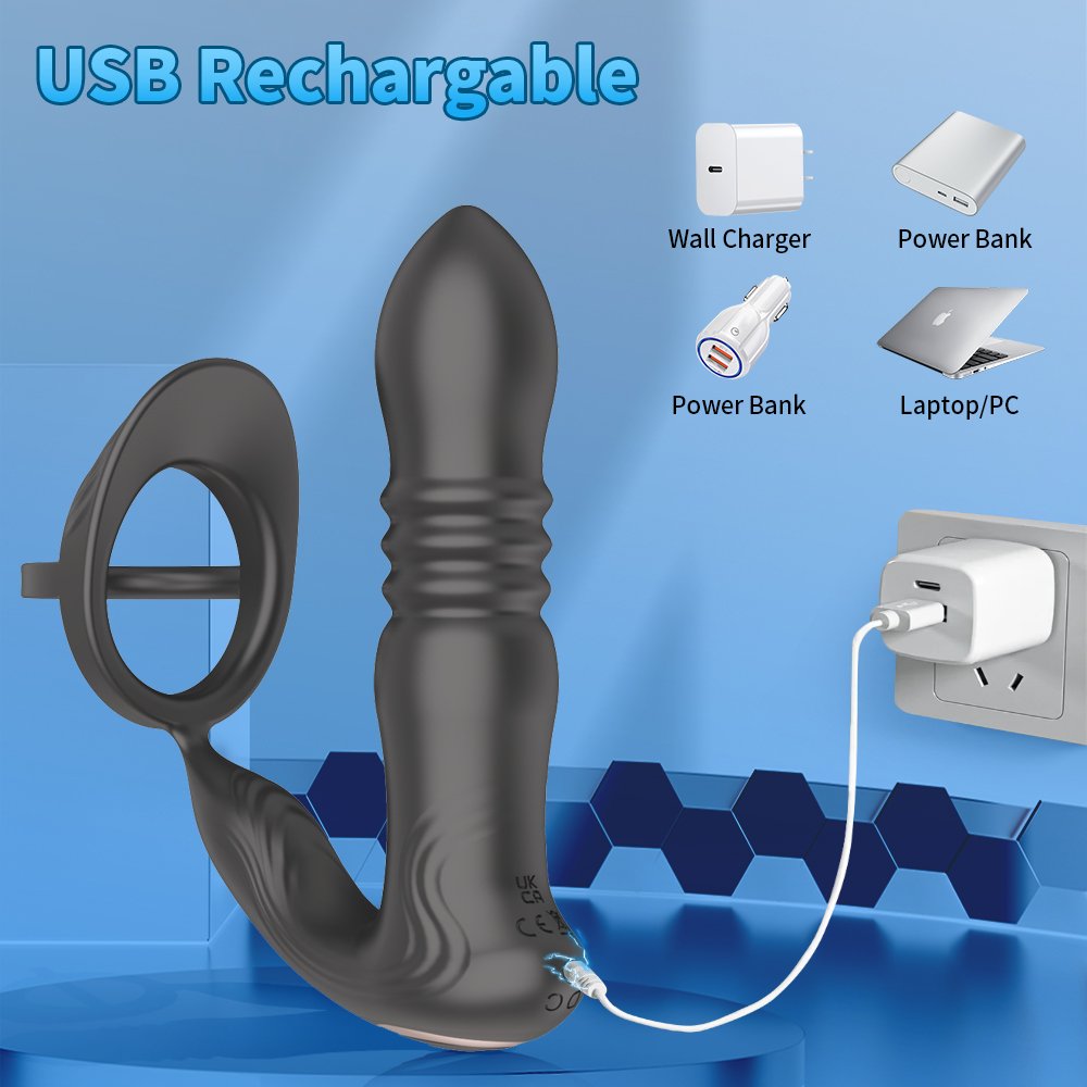 Prostate Massager Anal Vibrator Thrusting Vibrating 10 Modes with Cock Ring Anal Butt Plug Anal Sex Toys Male Sex Toys