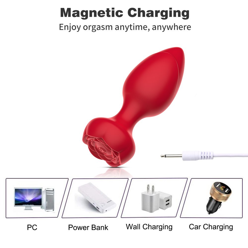10-Speed Glowing Rose Shaped Silicone Anal Vibrator Wireless Remote Control Sex Toy for Adults