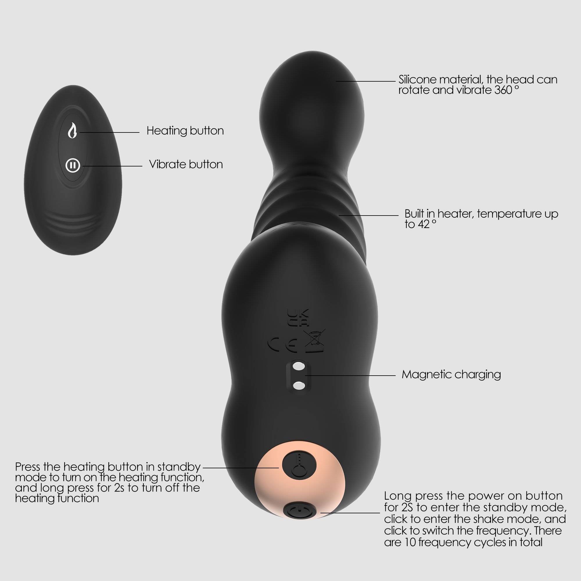 WINYI ODM OEM Remote Control Slaping Anal Sex Toy 10 Mode Vibrator Rocking Heating Prostate Massager For Men