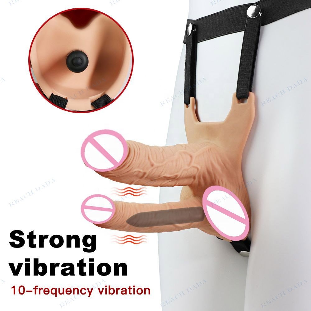 Double penis vibrating masturbator for simultaneous anal and vaginal sex, sex game tools, penis enlargement kit,