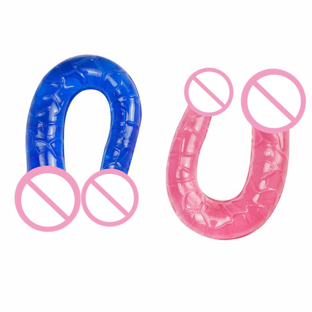 U Shape Transparent Dual End Dildo Female Masturbation Dual Dildo Jelly Sex Toy Dildo Dual For Woman Lesbian