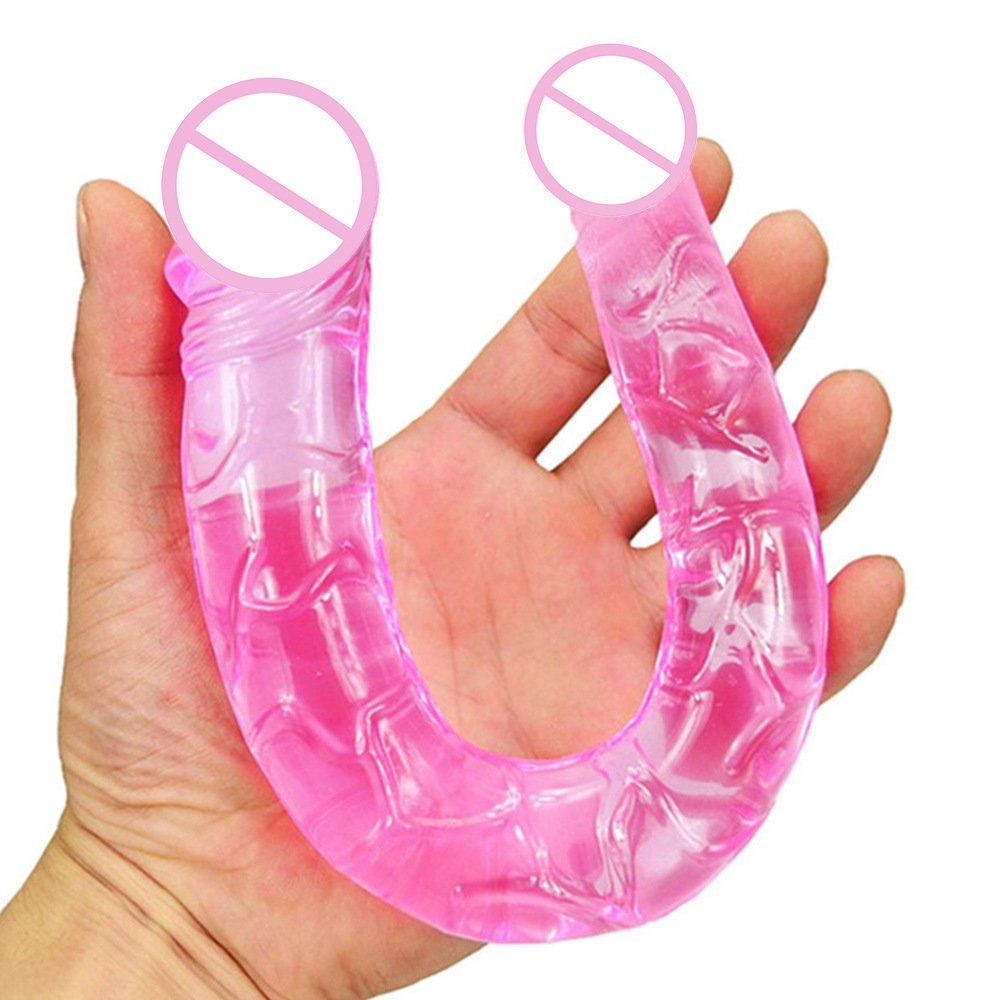 U Shape Transparent Dual End Dildo Female Masturbation Dual Dildo Jelly Sex Toy Dildo Dual For Woman Lesbian